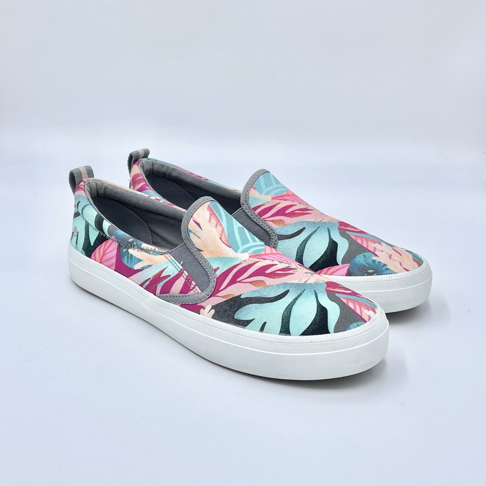 Sperry Crest Twin Gore Tropical Coral Floral Slip On Boat Shoes Women’s size 8